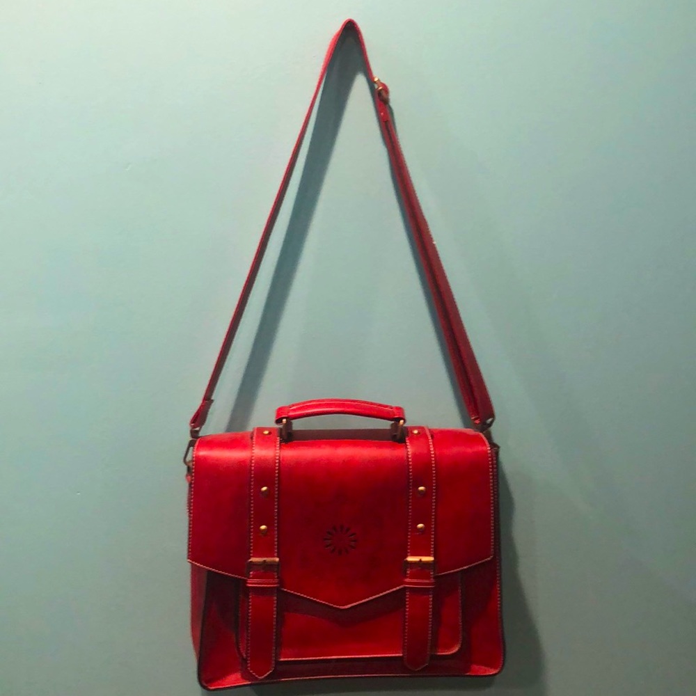 Vintage Red Faux Leather Satchel/briefcase Bag